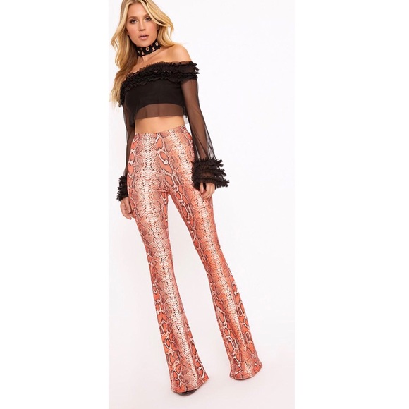 pink snake print flares